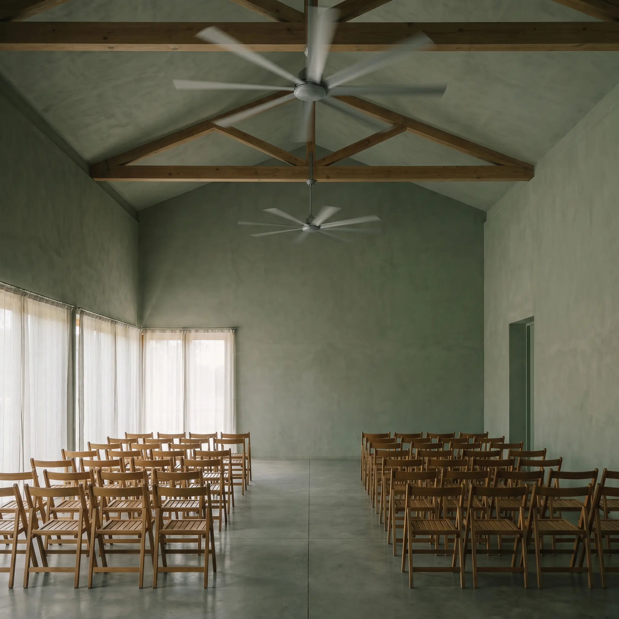 Empty community hall prepared as a quiet heat rest room